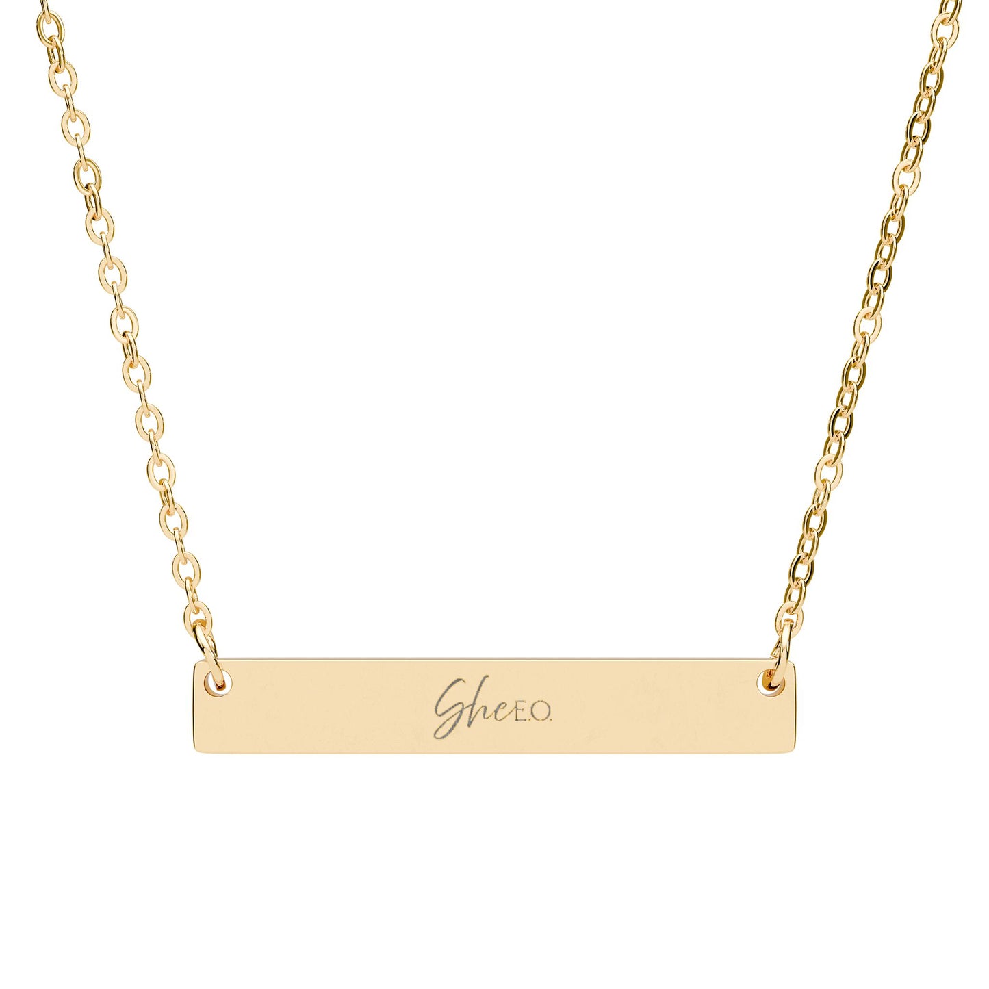 She E O Engraved Horizontal Bar Necklace