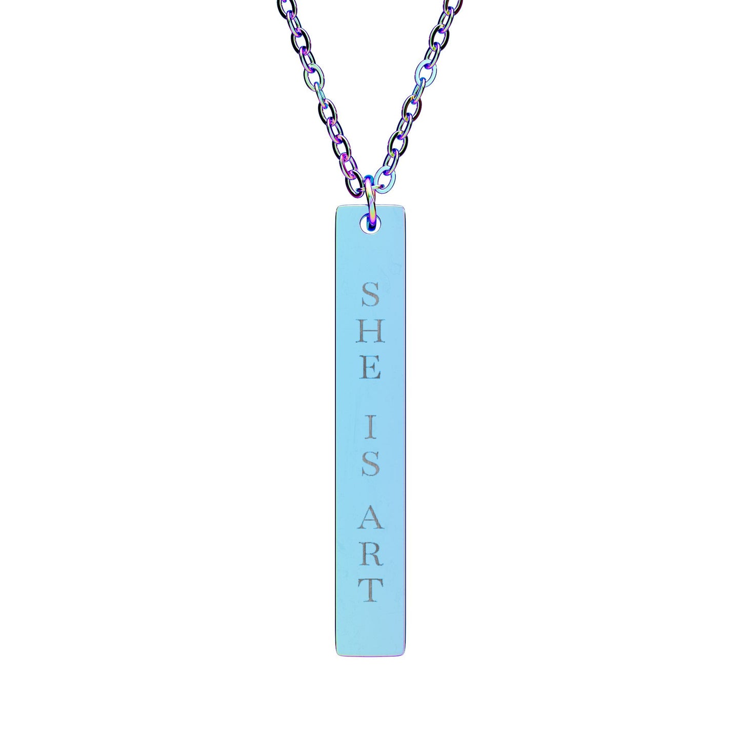 She Is Art Engraved Vertical Bar Necklace