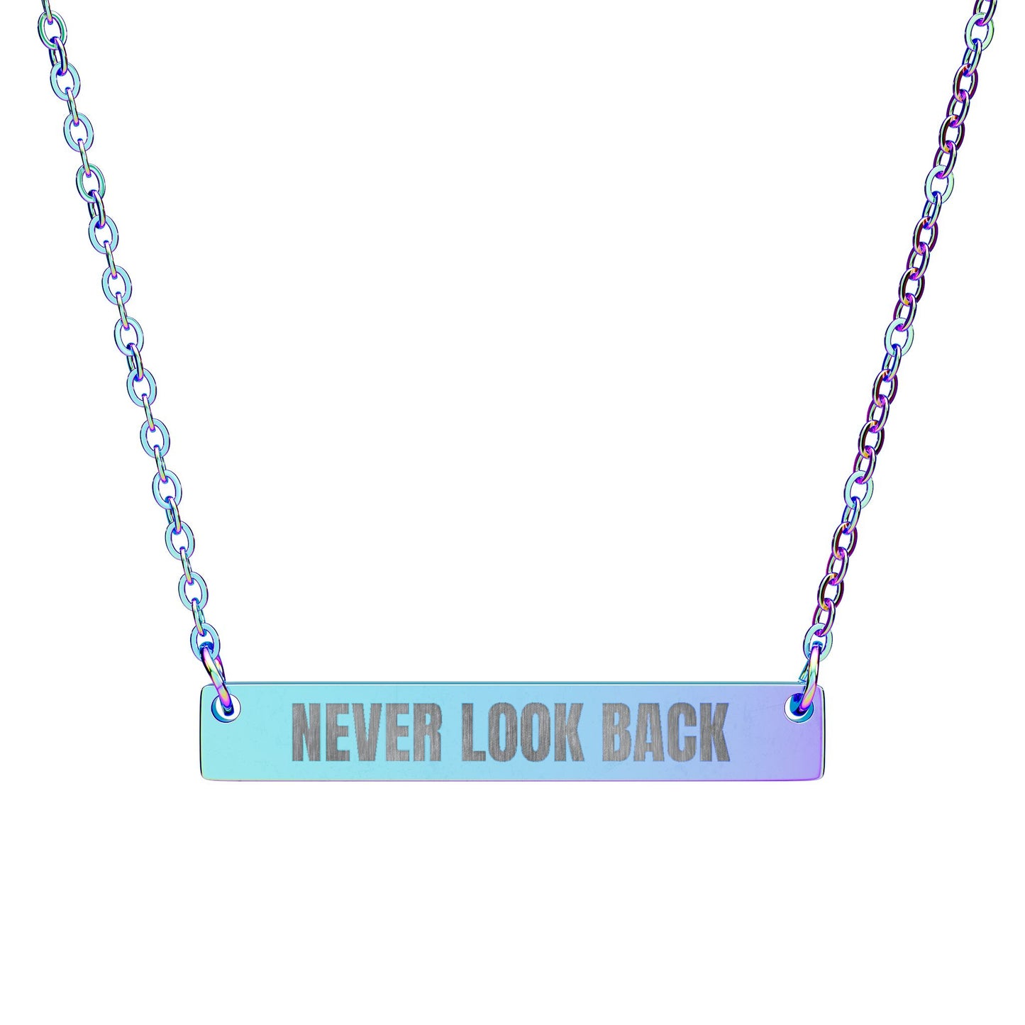 Never Look Back Engraved Horizontal Bar Necklace