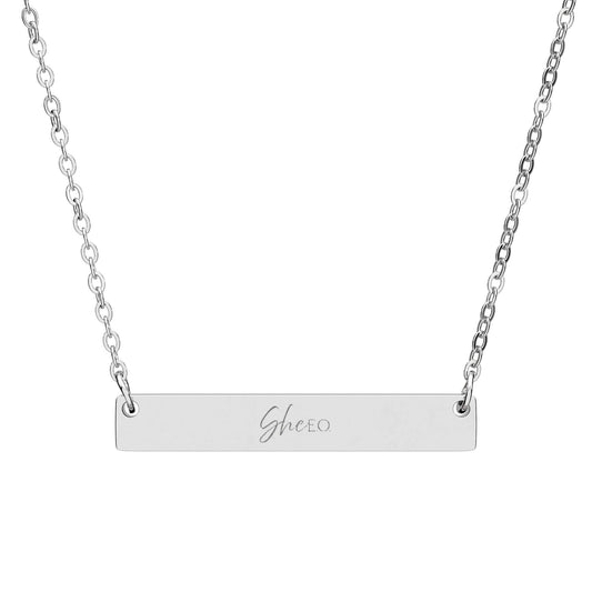 She E O Engraved Horizontal Bar Necklace