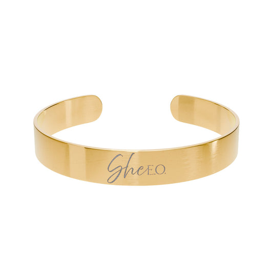 She E O Engraved Cuff Bracelet