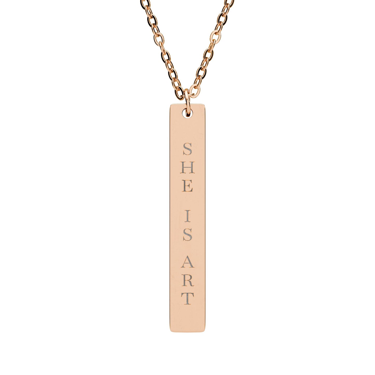 She Is Art Engraved Vertical Bar Necklace