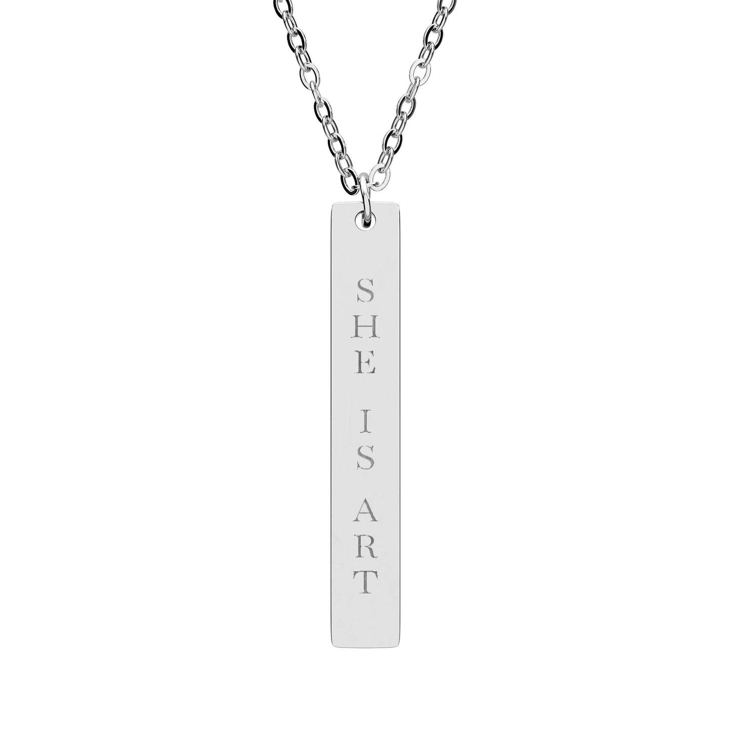She Is Art Engraved Vertical Bar Necklace