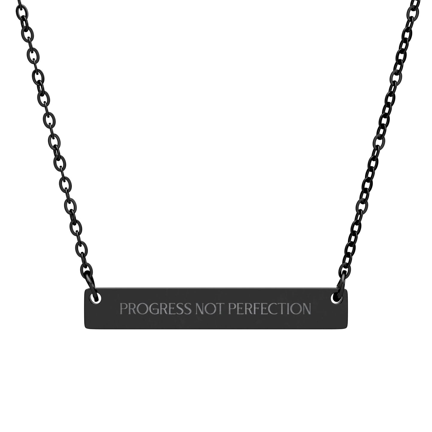 Progress Not Perfection Engraved Horizontal Bar Necklace