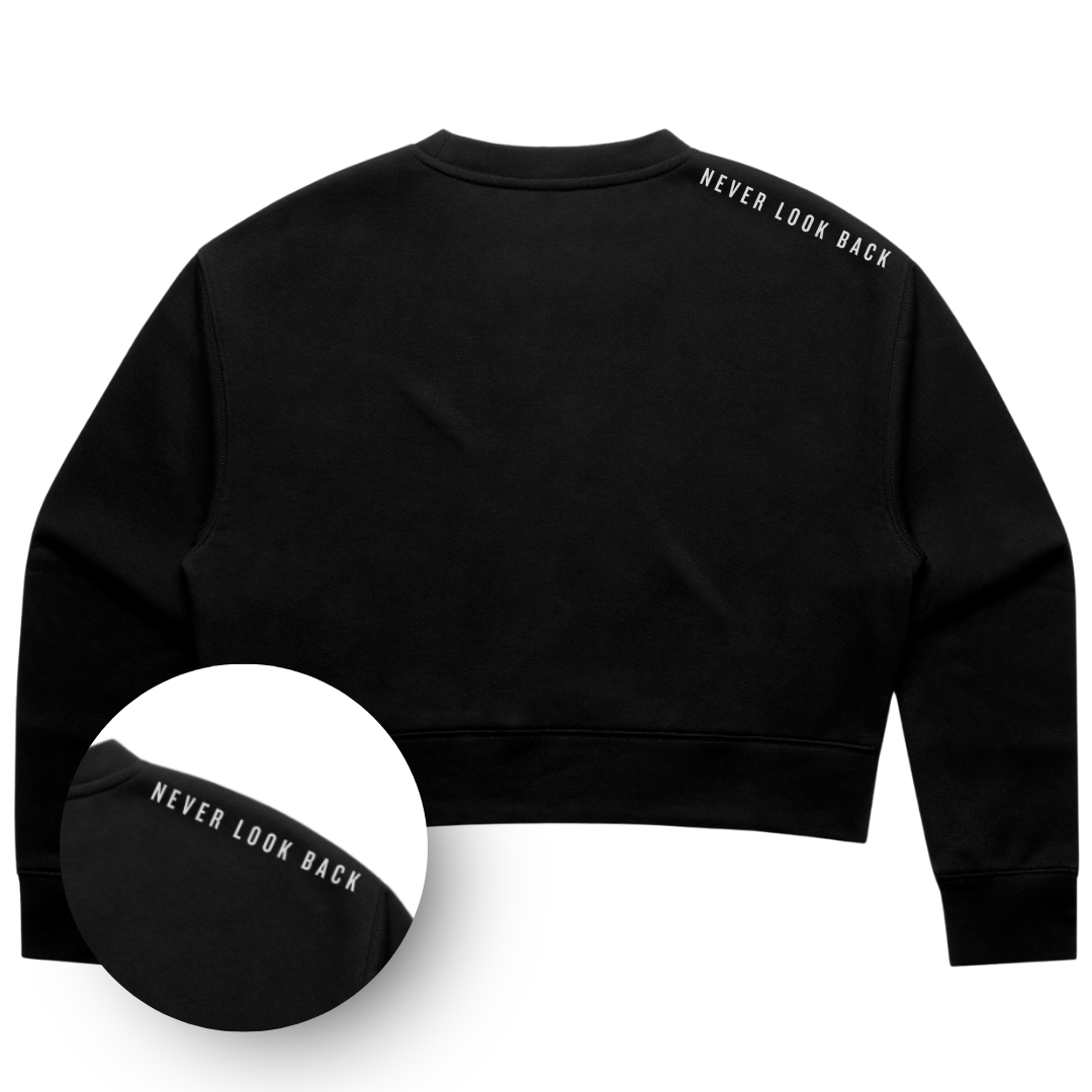 Never Look Back Embroidered Cropped Crewneck