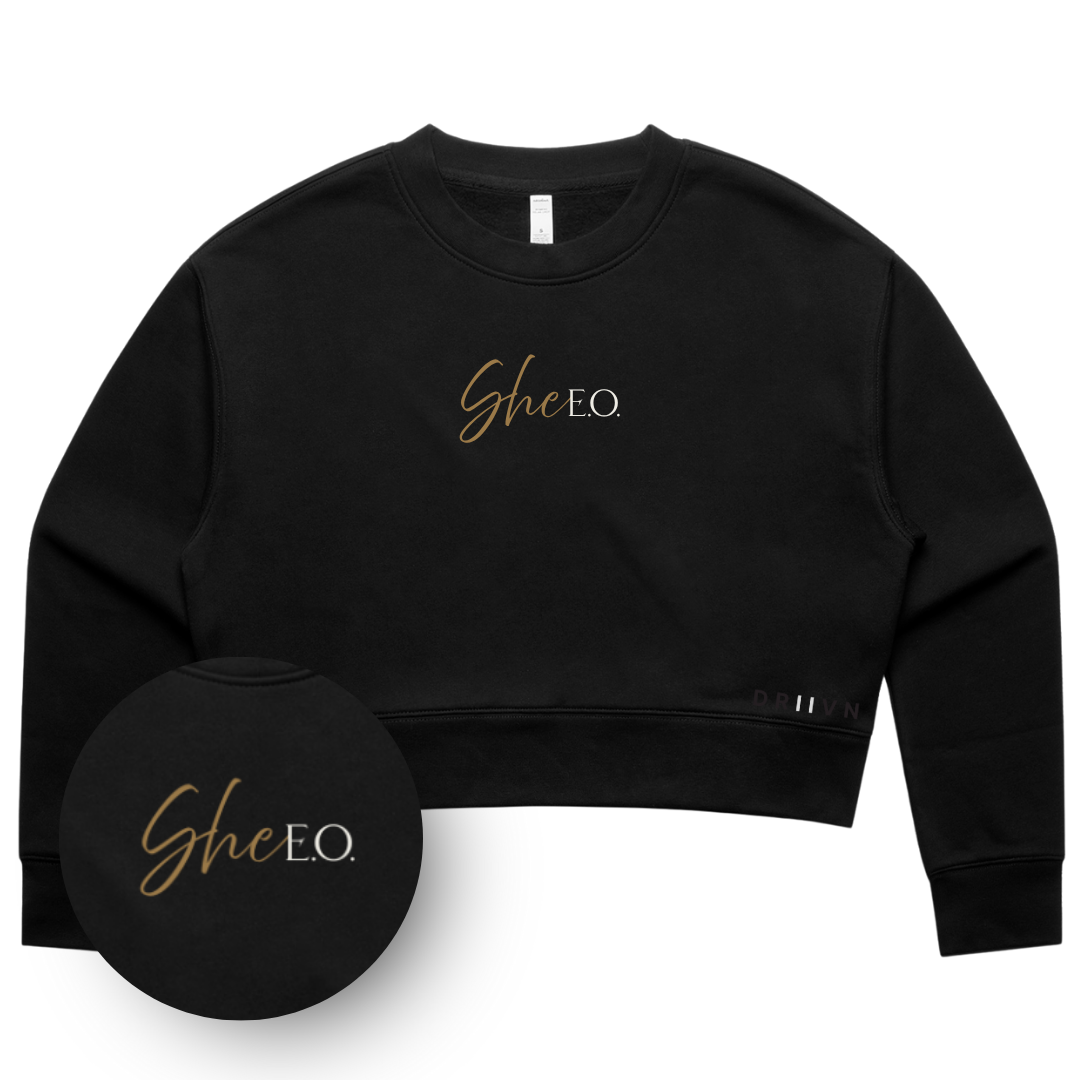 She E O Embroidered Cropped Crewneck