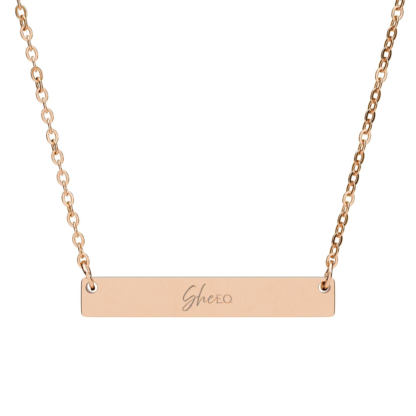 She E O Engraved Horizontal Bar Necklace