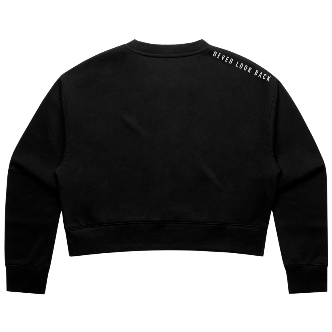 Never Look Back Embroidered Cropped Crewneck