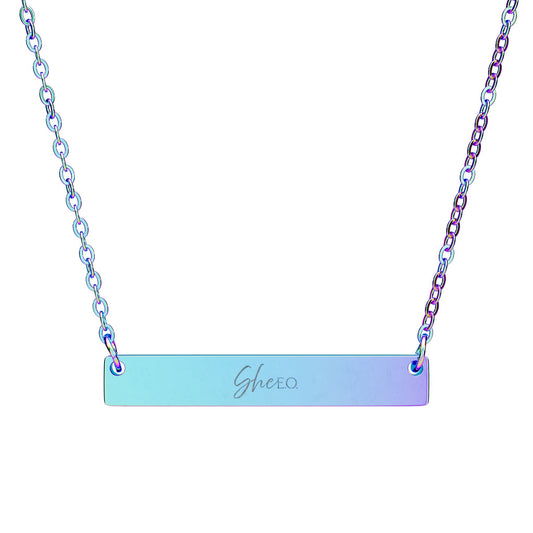She E O Engraved Horizontal Bar Necklace