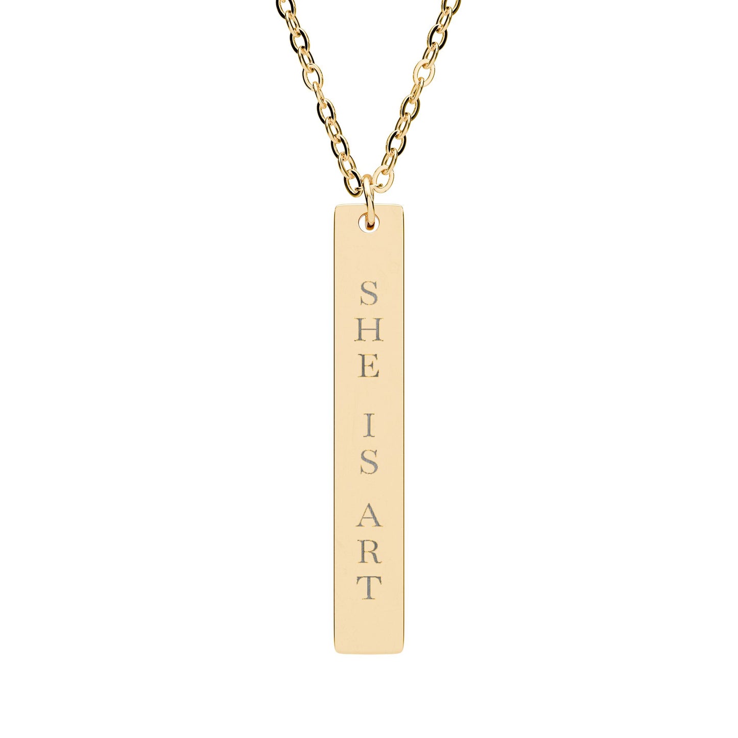 She Is Art Engraved Vertical Bar Necklace