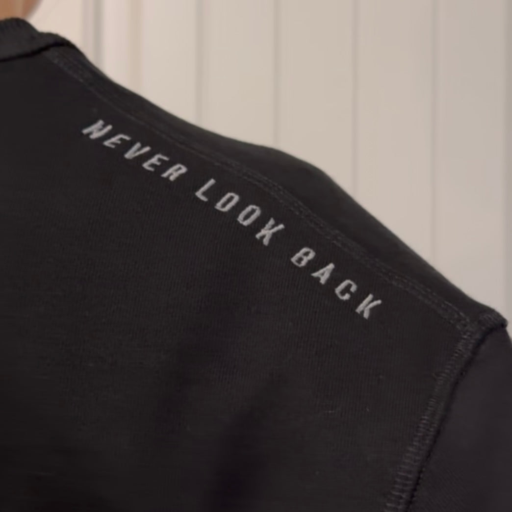 Never Look Back Embroidered Cropped Crewneck